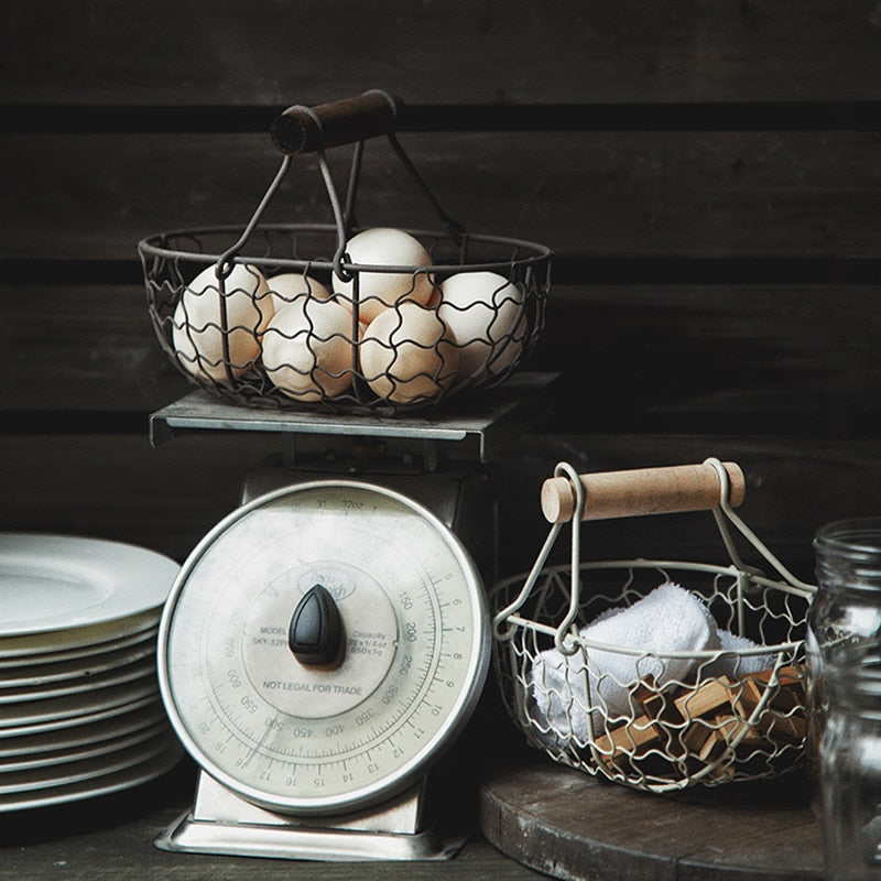 Vintage Egg Basket, Salad Spinner Metal, Kitchen Storage, Wall Hanging,  Home Decor Farmhouse 